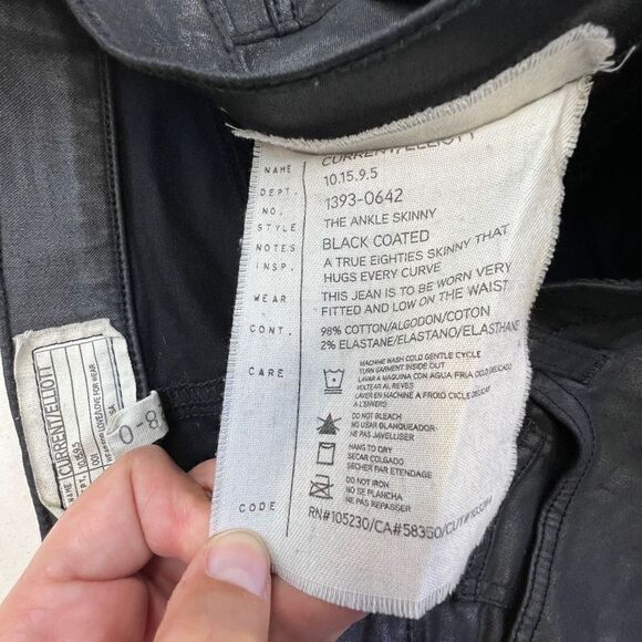 Current/Elliot Jeans Womens Mid Rise The Ankle Skinny Pants Black Coated Size 28 - Picture 7 of 8